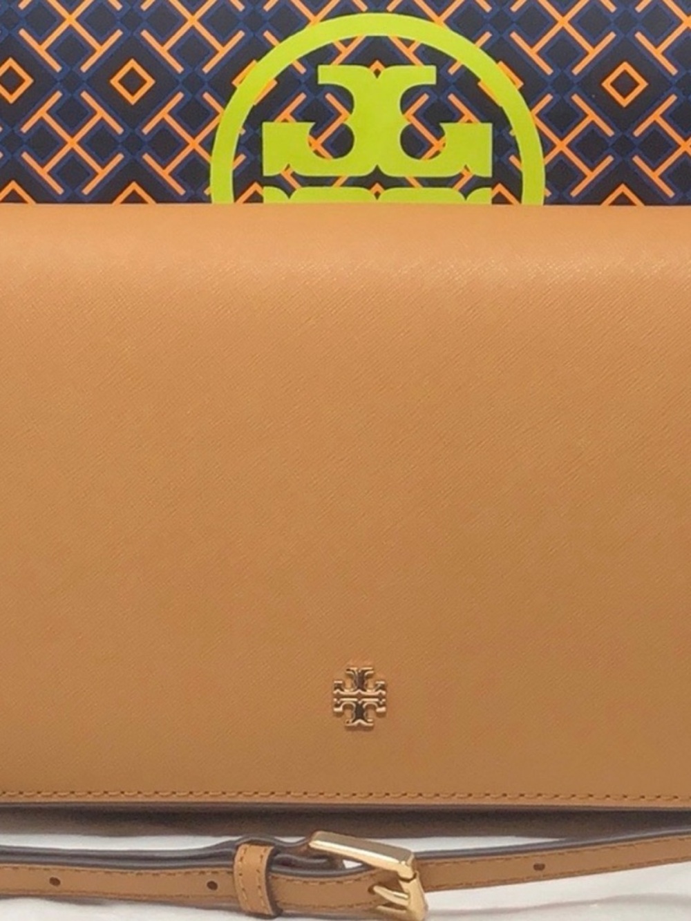 Tory Burch Camel/Tan Leather Crossbody with Gold Logo
